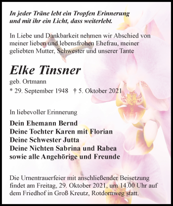Traueranzeige von Elke Tinsner von Märkischen Allgemeine Zeitung