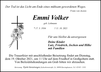 Traueranzeige von Emmi Volker von Hannoversche Allgemeine Zeitung/Neue Presse