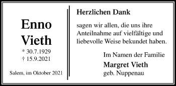 Traueranzeige von Enno Vieth von Lübecker Nachrichten