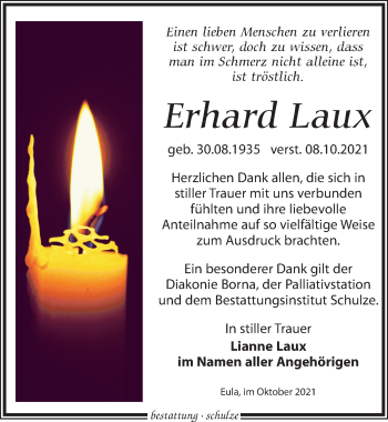 Traueranzeige von Erhard Laux von Leipziger Volkszeitung