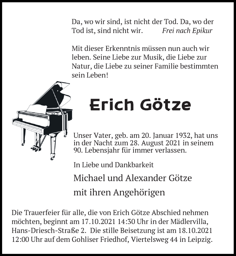  Traueranzeige für Erich Götze vom 02.10.2021 aus Leipziger Volkszeitung