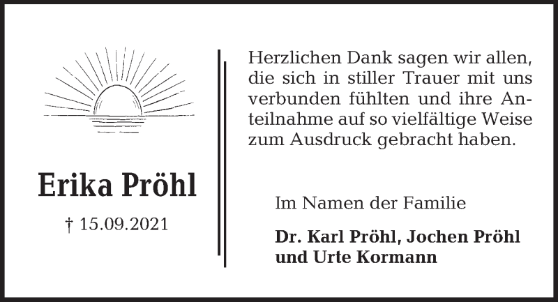  Traueranzeige für Erika Pröhl vom 16.10.2021 aus Kieler Nachrichten