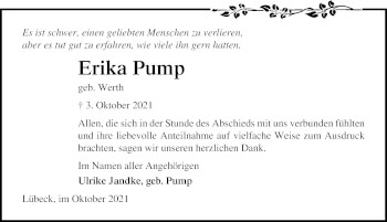 Traueranzeige von Erika Pump von Lübecker Nachrichten