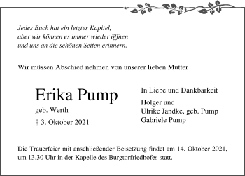 Traueranzeige von Erika Pump von Lübecker Nachrichten