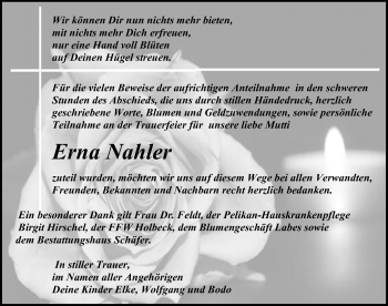 Traueranzeige von Erna Nahler von Märkischen Allgemeine Zeitung