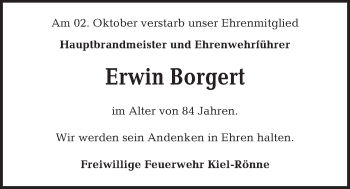 Traueranzeige von Erwin Borgert von Kieler Nachrichten