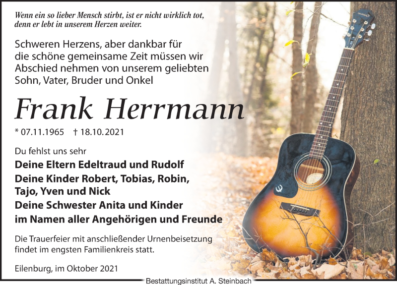  Traueranzeige für Frank Herrmann vom 23.10.2021 aus Leipziger Volkszeitung