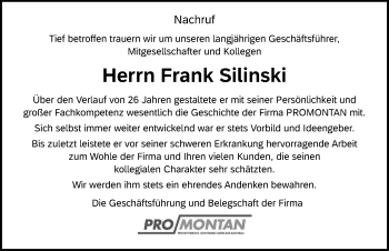 Traueranzeige von Frank Silinski von Märkischen Allgemeine Zeitung