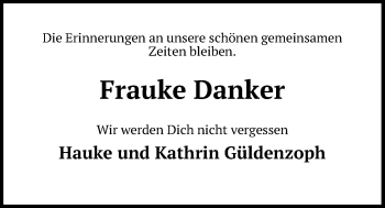 Traueranzeige von Frauke Danker von Kieler Nachrichten