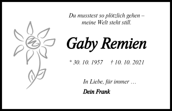 Traueranzeige von Gaby Remien von Kieler Nachrichten