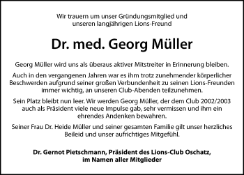 Traueranzeige von Georg Müller von Leipziger Volkszeitung