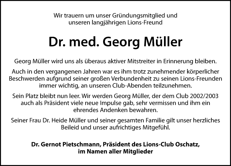  Traueranzeige für Georg Müller vom 09.10.2021 aus Leipziger Volkszeitung