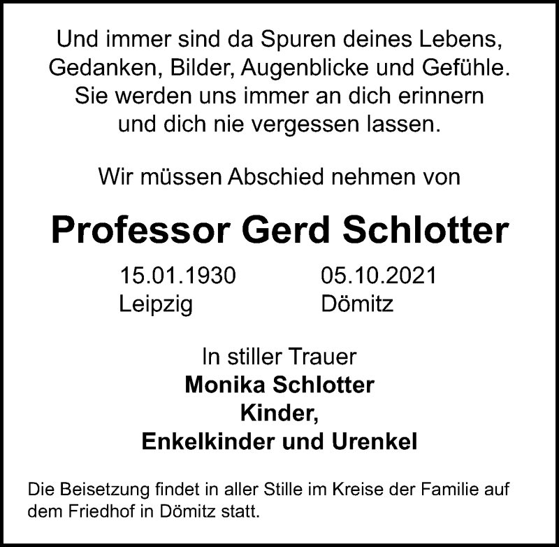  Traueranzeige für Gerd Schlotter vom 16.10.2021 aus Leipziger Volkszeitung