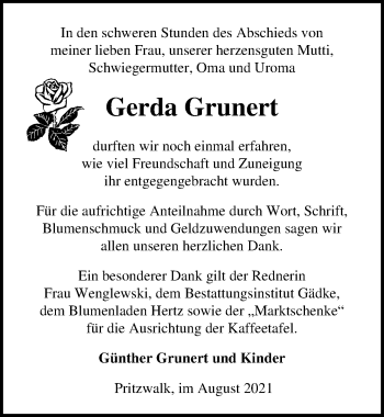 Traueranzeige von Gerda Grunert von Märkischen Allgemeine Zeitung