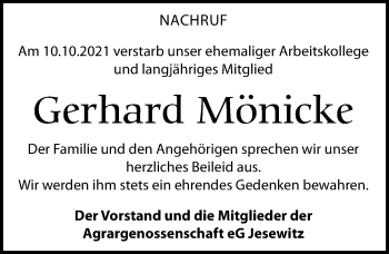 Traueranzeige von Gerhard Mönicke von Leipziger Volkszeitung