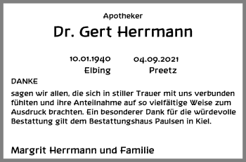 Traueranzeige von Gert Herrmann von Kieler Nachrichten