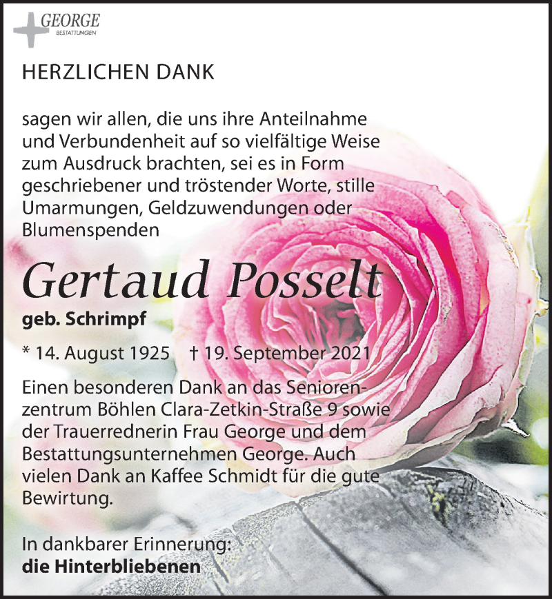  Traueranzeige für Gertaud Posselt vom 16.10.2021 aus Leipziger Volkszeitung