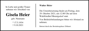 Traueranzeige von Gisela Heier von Märkischen Allgemeine Zeitung