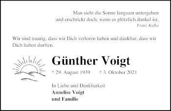 Traueranzeige von Günther Voigt von Lübecker Nachrichten