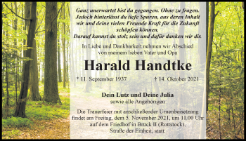 Traueranzeige von Harald Handtke von Märkischen Allgemeine Zeitung