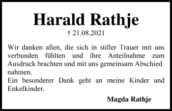 Traueranzeige von Harald Rathje von Kieler Nachrichten