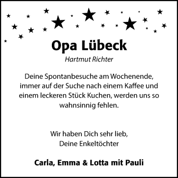 Traueranzeige von Hartmut Richter von Lübecker Nachrichten