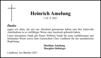 Traueranzeige von Heinrich Amelung von Schaumburger Nachrichten