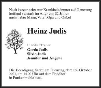 Traueranzeige von Heinz Judis von Märkischen Allgemeine Zeitung