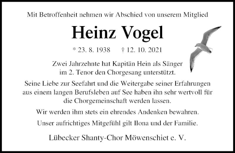  Traueranzeige für Heinz Vogel vom 24.10.2021 aus Lübecker Nachrichten