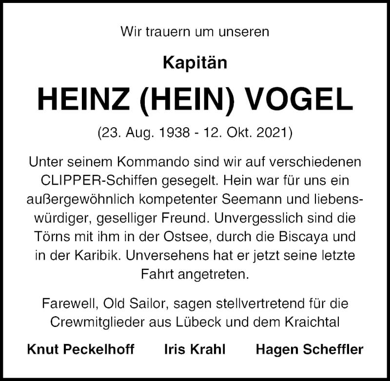  Traueranzeige für Heinz Vogel vom 24.10.2021 aus Lübecker Nachrichten