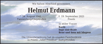 Traueranzeige von Helmut Erdmann von Kieler Nachrichten