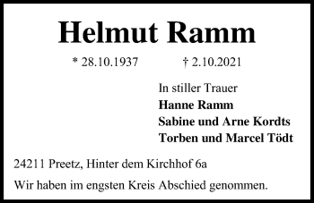 Traueranzeige von Helmut Ramm von Kieler Nachrichten