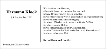 Traueranzeige von Hermann Klook von Kieler Nachrichten