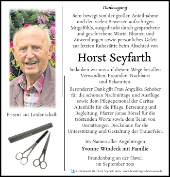 Traueranzeige von Horst Seyfarth von Märkischen Allgemeine Zeitung