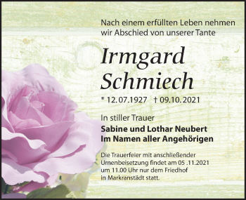 Traueranzeige von Irmgard Schmiech von Leipziger Volkszeitung