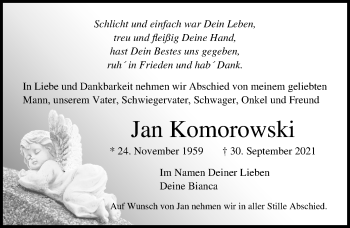 Traueranzeige von Jan Komorowski von Lübecker Nachrichten