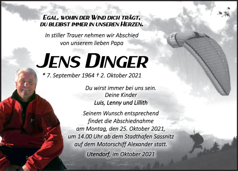  Traueranzeige für Jens Dinger vom 16.10.2021 aus Ostsee-Zeitung GmbH