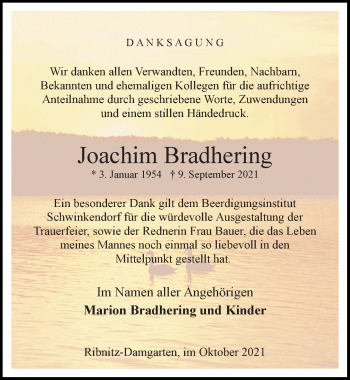 Traueranzeige von Joachim Bradhering von Ostsee-Zeitung GmbH