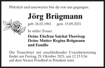 Traueranzeige von Jörg Brügmann von Märkischen Allgemeine Zeitung