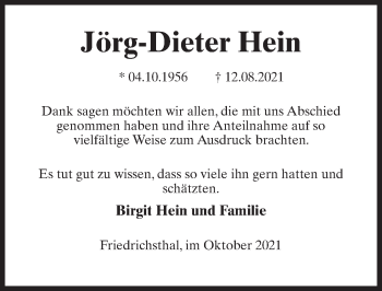 Traueranzeige von Jörg-Dieter Hein von Märkischen Allgemeine Zeitung