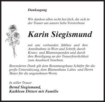 Traueranzeige von Karin Siegismund von Märkischen Allgemeine Zeitung