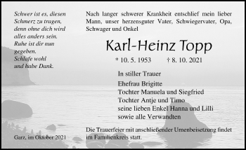 Traueranzeige von Karl-Heinz Topp von Ostsee-Zeitung GmbH