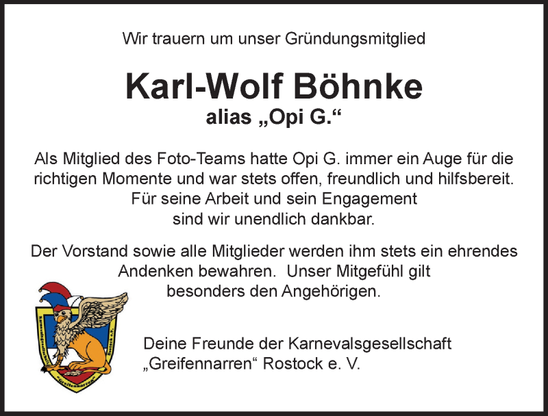  Traueranzeige für Karl-Wolf Böhnke vom 16.10.2021 aus Ostsee-Zeitung GmbH