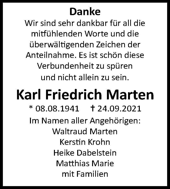 Traueranzeige für Karl Friedrich Marten vom 24.10.2021 aus Lübecker Nachrichten