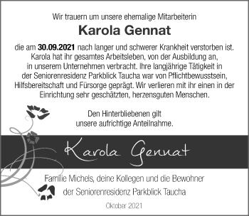 Traueranzeige von Karola Gennat von Leipziger Volkszeitung