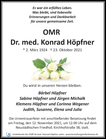 Traueranzeige von Konrad Höpfner von Märkischen Allgemeine Zeitung