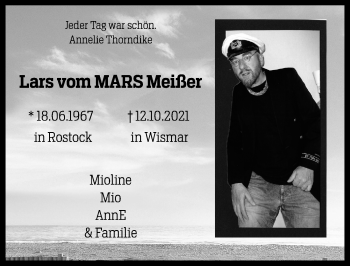 Traueranzeige von Lars vom Mars Meißer von Ostsee-Zeitung GmbH