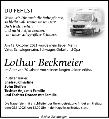 Traueranzeige von Lothar Beckmeier von Leipziger Volkszeitung