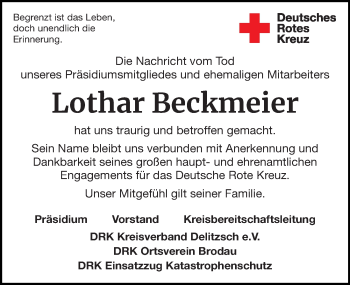 Traueranzeige von Lothar Beckmeier von Leipziger Volkszeitung