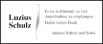 Traueranzeige von Luzius Schulz von Ostsee-Zeitung GmbH